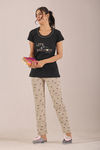 Sweet Moon Knit Cotton Pyjama Set - Chickoo Black — thumbnail 1